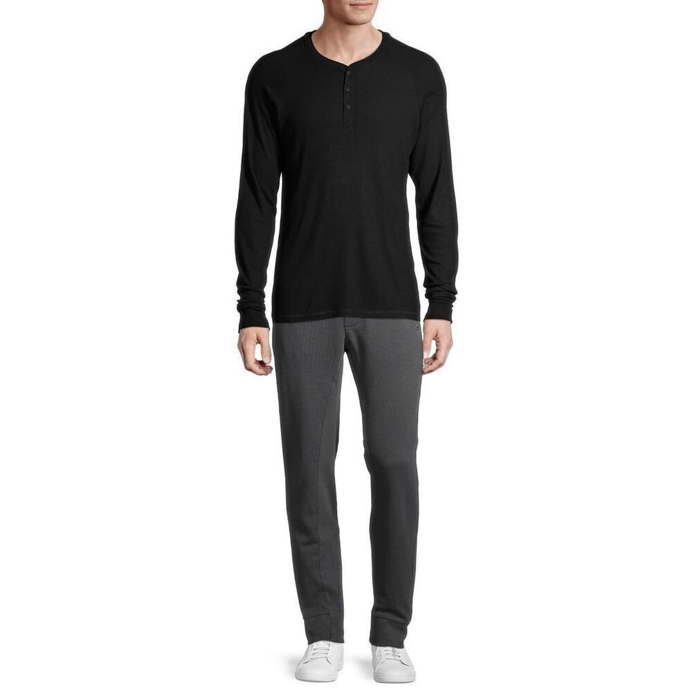 Hanes Men's Large L Black Long Sleeve Henley Pajama Lounge Tee NWT Ribbed Modal - Picture 5 of 7
